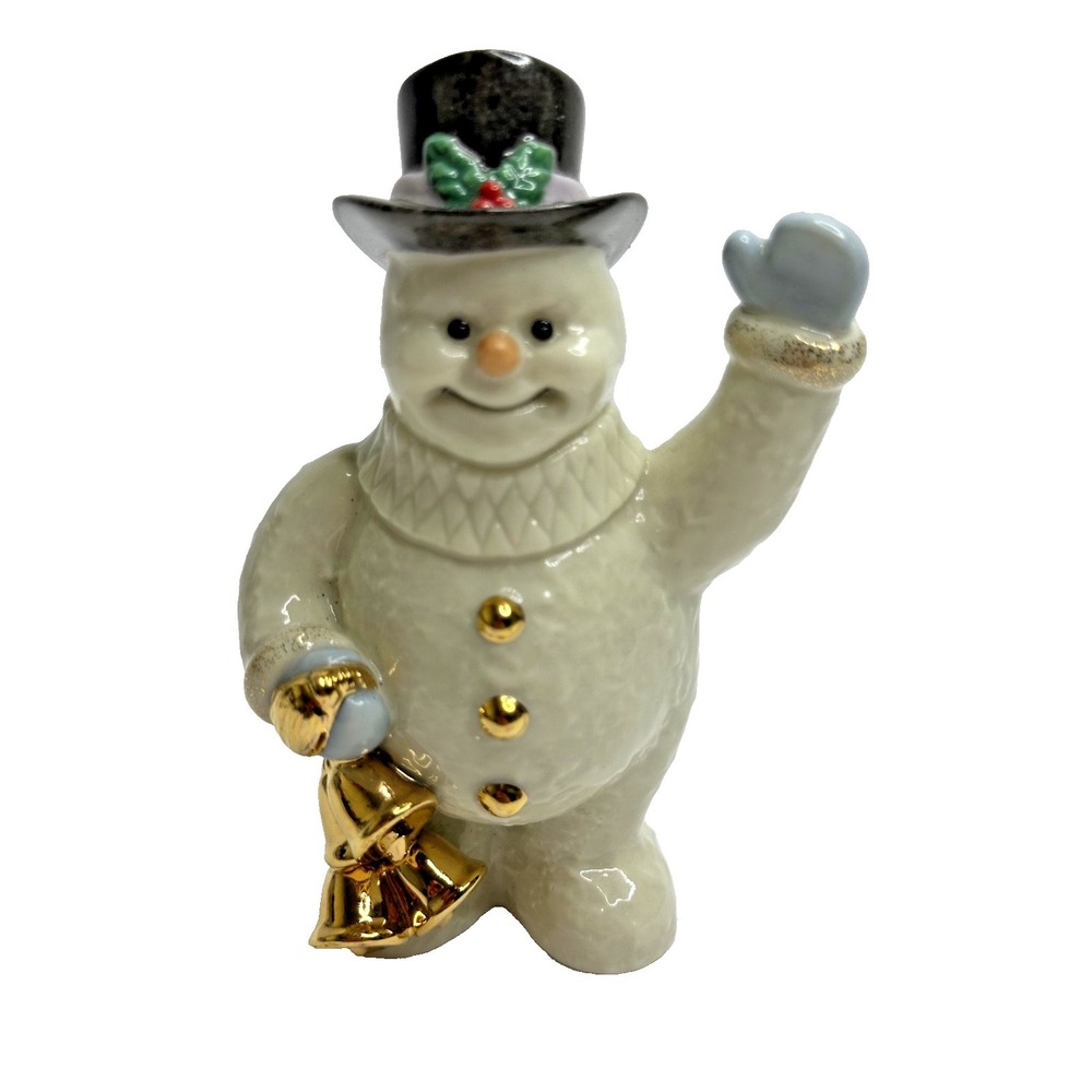 Lenox Porcelain Snowman Figure 24k Gold Accents Bell Christmas Decor